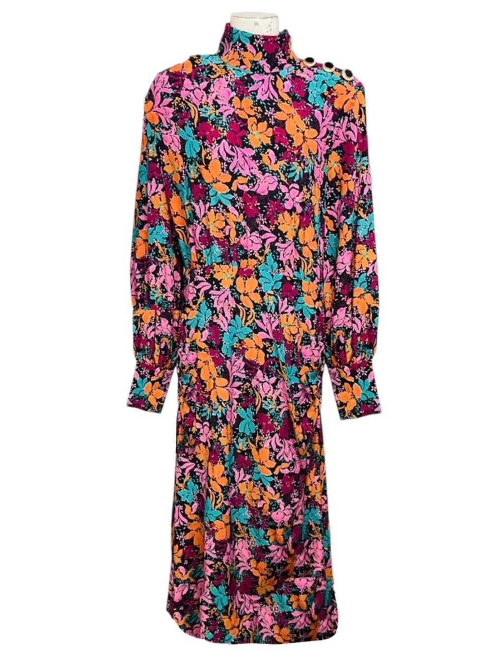 REBECCA VALLANCE BLACK / PINK MULTI LE MARAIS MIDI DRESS
